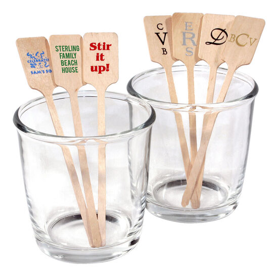 Personalized 6 in. Rectangle Top Wood Stir Sticks